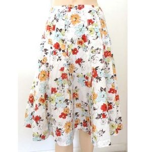 CAbi Palapa Pleated Floral Midi Skirt 100% Cotton